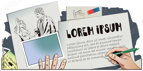 Man watching the dancing girl. Hand paints picture.