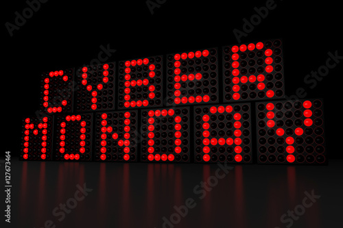 Cyber Monday red LED display on dark background 3D render