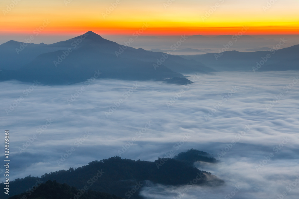 Fototapeta premium Landscape with the mist at Pha Tung mountain