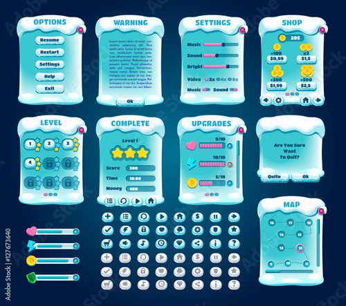 Graphical User Interface Winter Sport Set. Vector.