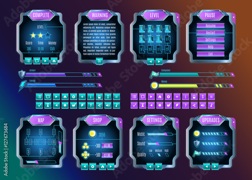 Game UI Space Graphical User Interface Set. Vector