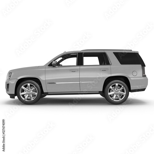 Silver Sports Utility Vehicle Isolated on White. Side view. 3D illustration