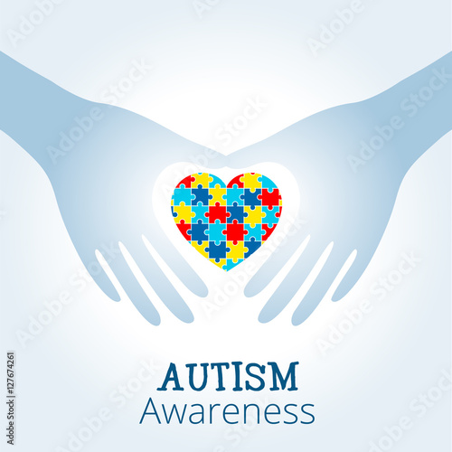 Autism awareness concept with heart of puzzle pieces as symbol of autism.