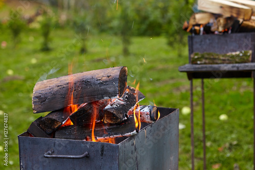 Barbecue fire. Campfire with burning fire flame