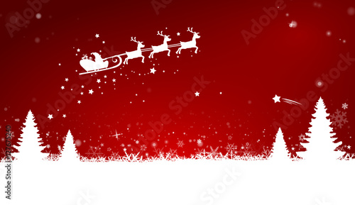 Christkind mit Schlitten durch Winterwald