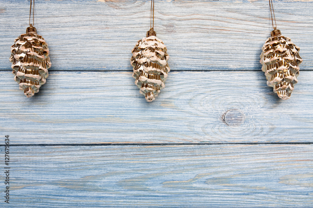 Christmas tree toys on the blue wooden background. Christmas and New Year background. Christmas tree toys on the blue wooden background. Christmas and New Year background.