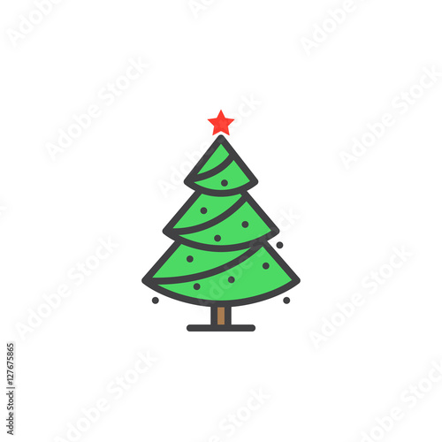 Christmas tree line icon, decorated conifer filled outline vector sign, linear colorful pictogram isolated on white. spruce logo illustration