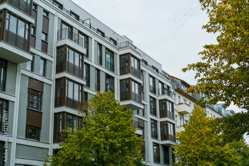 beautiful and modern apartment building at autumn