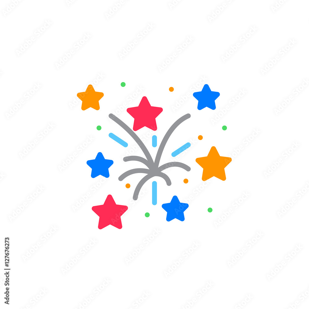 Fireworks line icon, filled outline vector sign, linear colorful pictogram isolated on white. logo illustration