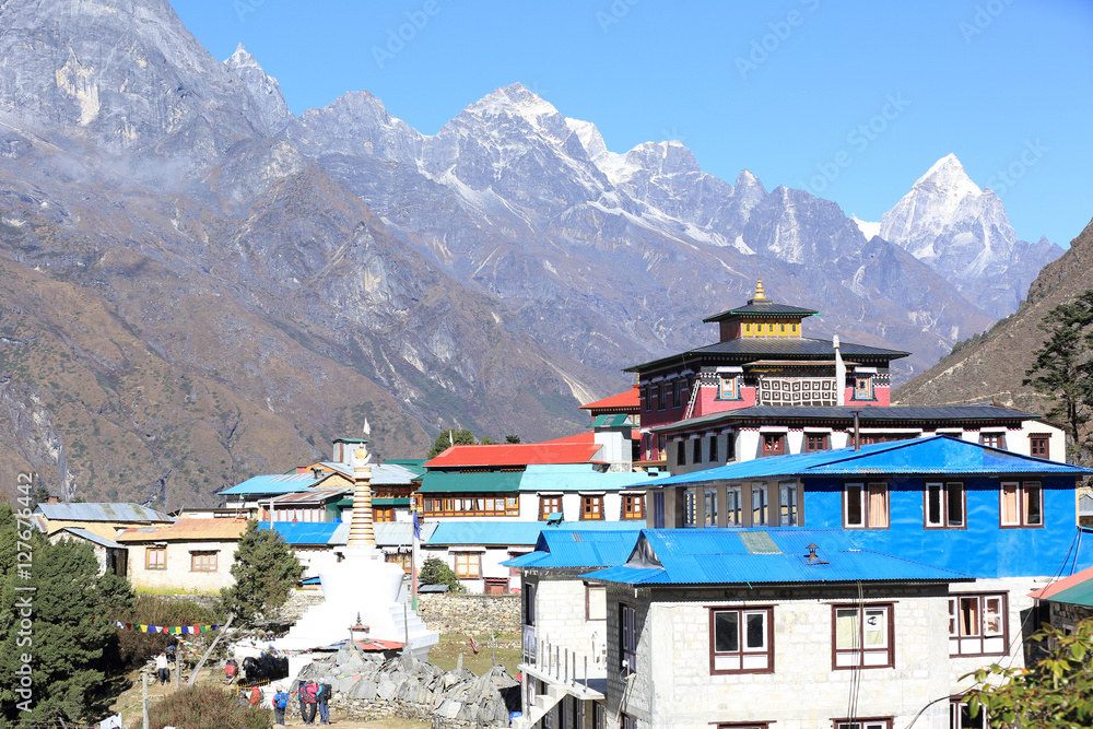 temple and lodge on the way to everest base camp,nepal oct 24 2016