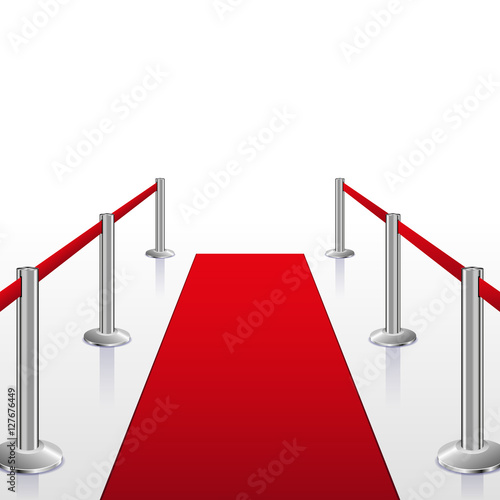 Red carpet with guard. Isolated on white, vector illustration