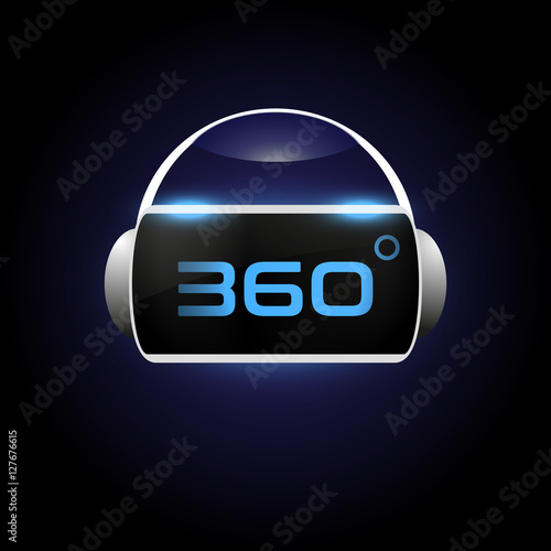 Futuristic virtual reality glasses. VR mask with headphones. Front view. Vector illustration on dark background
