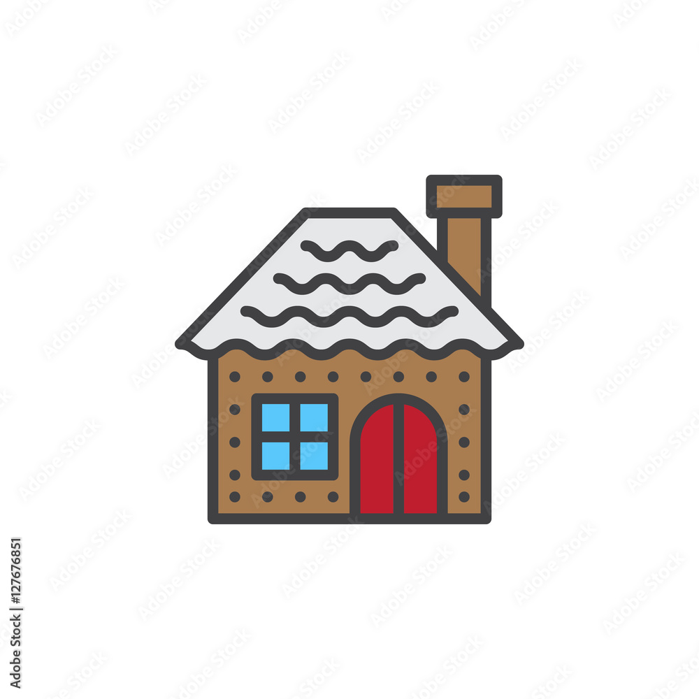 Gingerbread house line icon, filled outline vector sign, linear colorful pictogram isolated on white. logo illustration Gingerbread house line icon, filled outline vector sign, linear colorful pictogram isolated on white. logo illustration