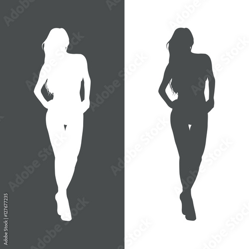 Icono plano silueta mujer sexy gris y blanco