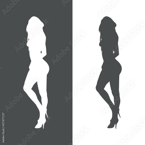Icono plano silueta mujer sexy gris y blanco