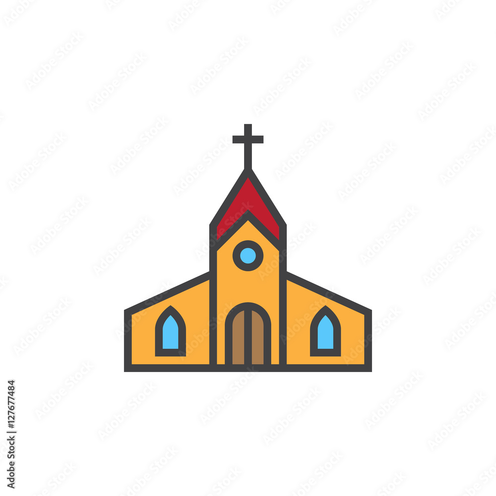 Church building line icon, filled outline vector sign, linear colorful pictogram isolated on white. logo illustration