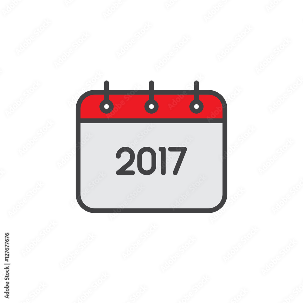 2017 Year Calendar line icon, filled outline vector sign, linear colorful pictogram isolated on white. logo illustration 2017 Year Calendar line icon, filled outline vector sign, linear colorful pictogram isolated on white. logo illustration