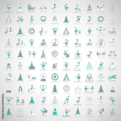 Christmas Icons Set -Isolated On Gray Background.Vector Illustration Graphic Design For web, Websites, App, Print, Presentation Templates, Mobile Applications And Promotional Materials, Hand Drawn