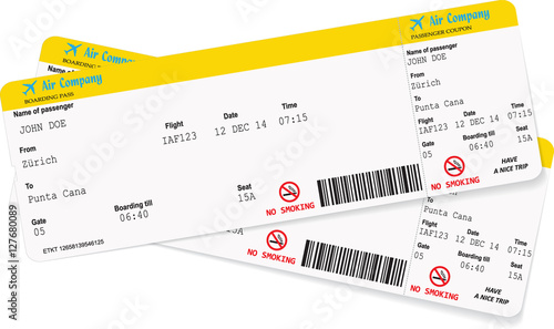 Vector image of airline boarding pass ticket. Isolated on white. Vector illustration