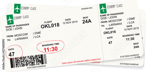 Vector image of airline boarding pass ticket. Isolated on white. Vector illustration