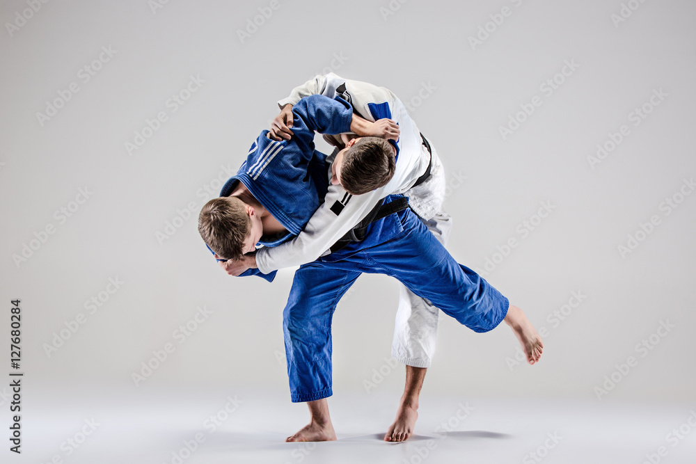 Fototapeta The two judokas fighters fighting men