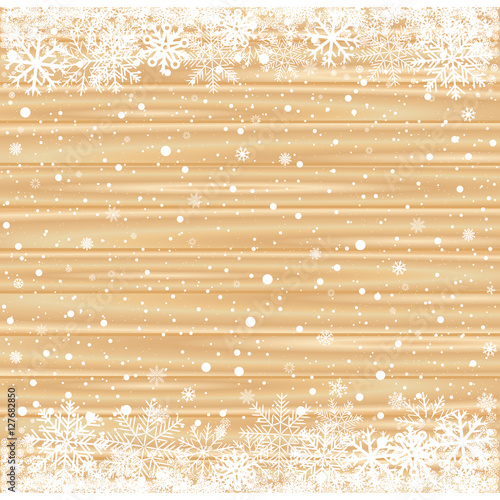 snow and light brown wood background