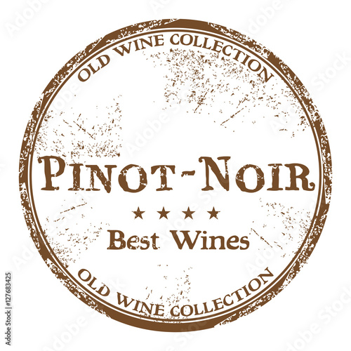 Brown grunge rubber stamp with the text best wines, Pinot Noir, written inside the stamp