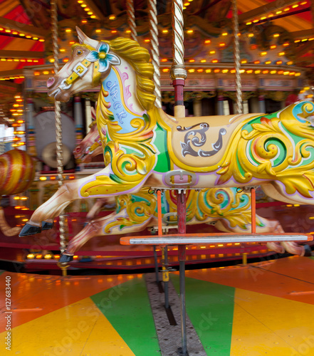 Carousel horses at the fair. Colorfull. Great dorset steamfair. England. UK. photo