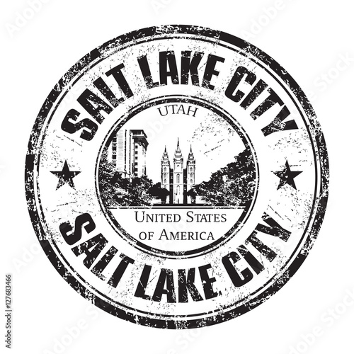 Black grunge rubber stamp with the name of Salt Lake City written inside the stamp