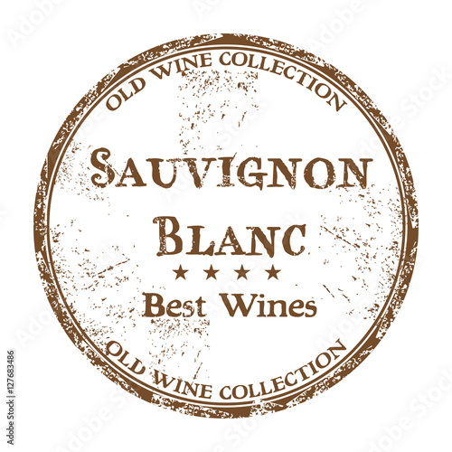 Brown grunge rubber stamp with the text best wines, Sauvignon Blanc, written inside the stamp