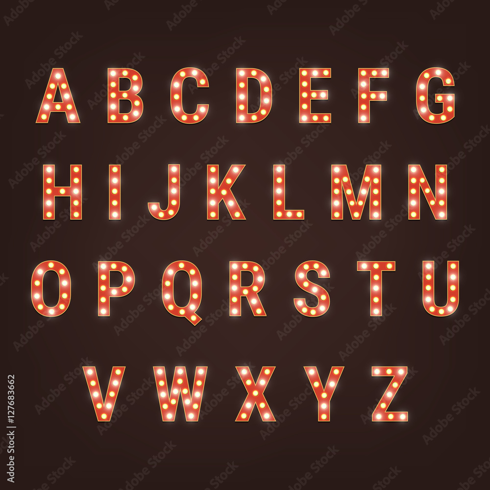 Retro font with light bulbs Retro font with light bulbs