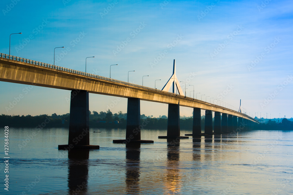 Friendship Bridge Thailand - Laos Mukdahan ,Sun rise Friendship Bridge Thailand - Laos Mukdahan ,Sun rise