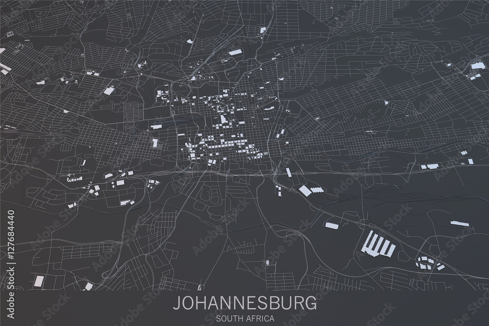 Naklejka premium Mapa Johannesburga, widok satelitarny, miasto, RPA