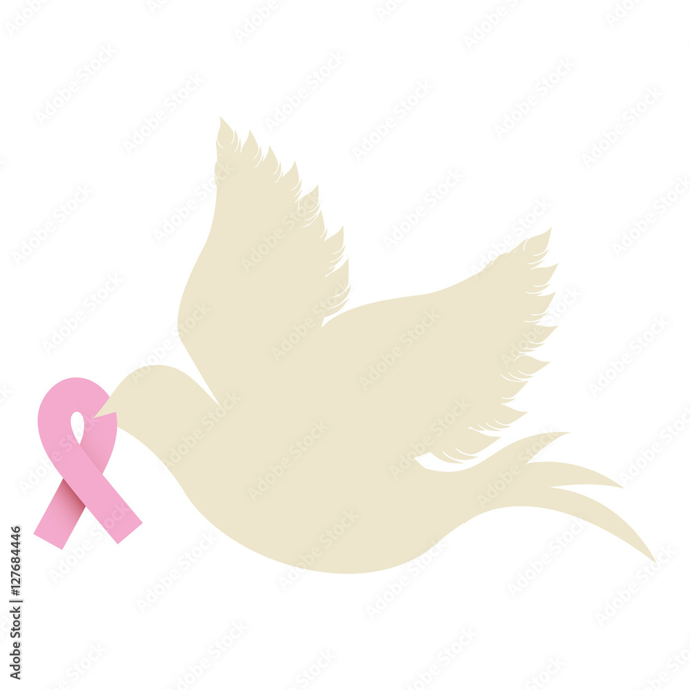 pigeon wiht ribbon of breast cancer in the peak vector illustration