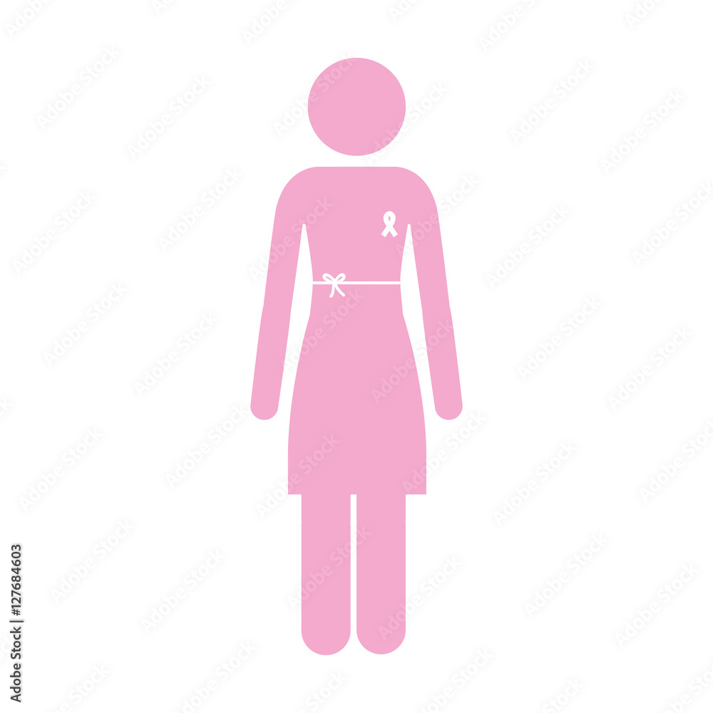 silhouette pink woman with ribbon of breast cancer vector illustration silhouette pink woman with ribbon of breast cancer vector illustration