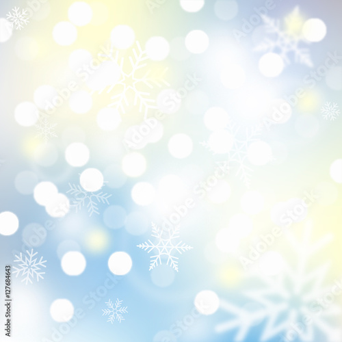 Winter background, bokeh and snowflakes
