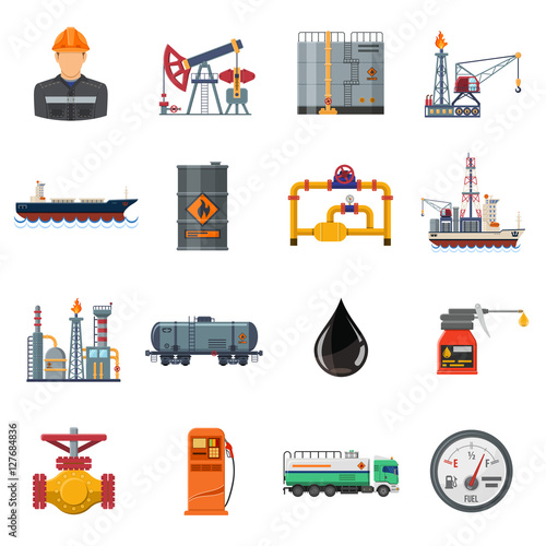 Oil industry Flat Icons Set