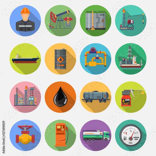 Oil industry Flat Icons Set