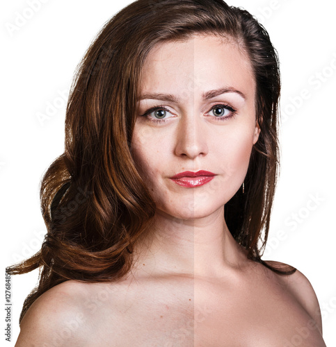 Comparison portrait of young woman photo