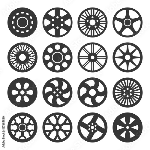 Wheel Disks or Rims Icon Set. Vector