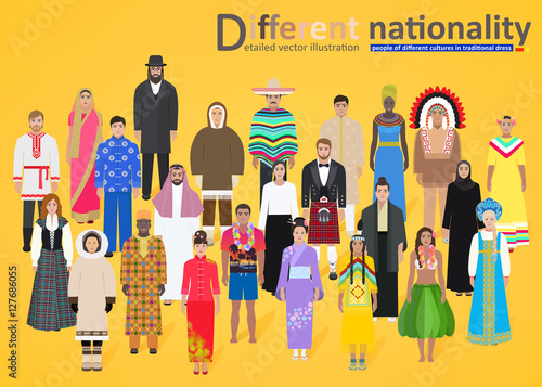 Different peoples of the world on a yellow background, vector
