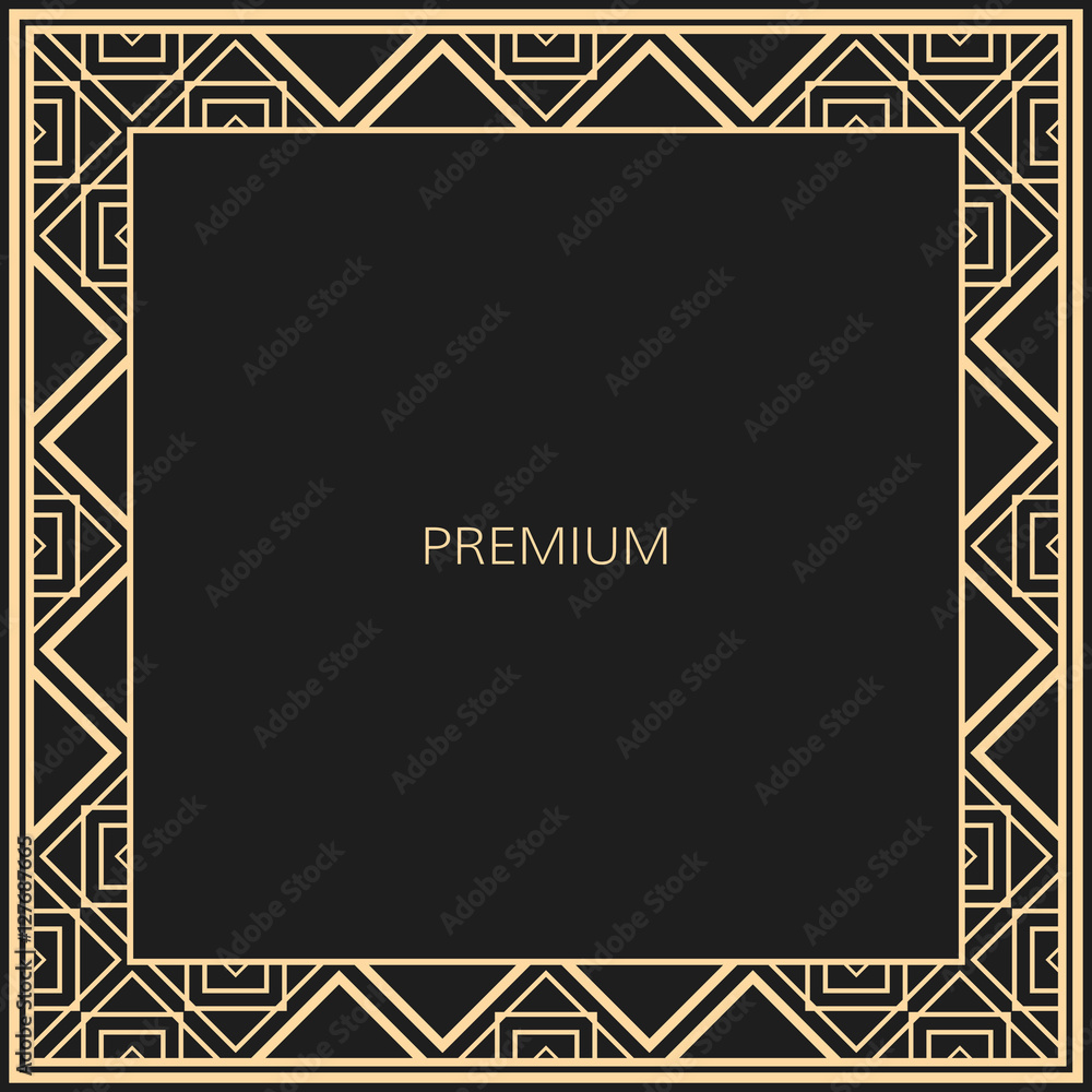 Obraz premium Vector geometric frame in ethnic style. Square vector abstract element for design. Light golden vector frame.