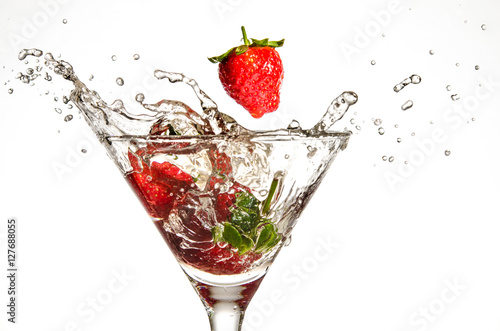 Strawberry in Martini Glass Drop Splash