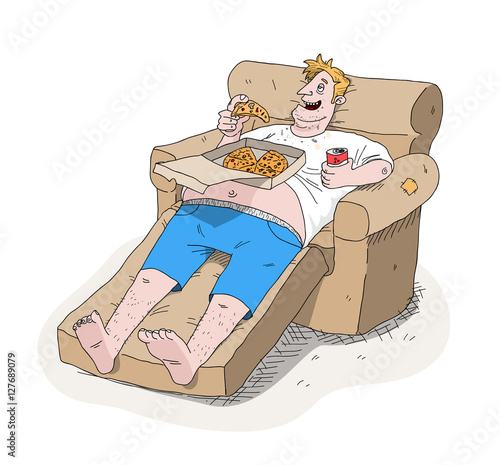 fat guy eating pizza cartoon