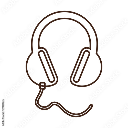 monochrome contour headset stereo sound vector illustration