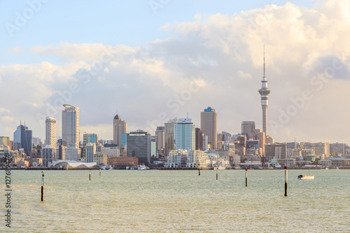 Beautiful cityscape of Auckland sky tower and city in New Zealan photo