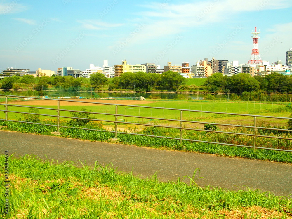 Obraz premium 秋の江戸川河川敷風景