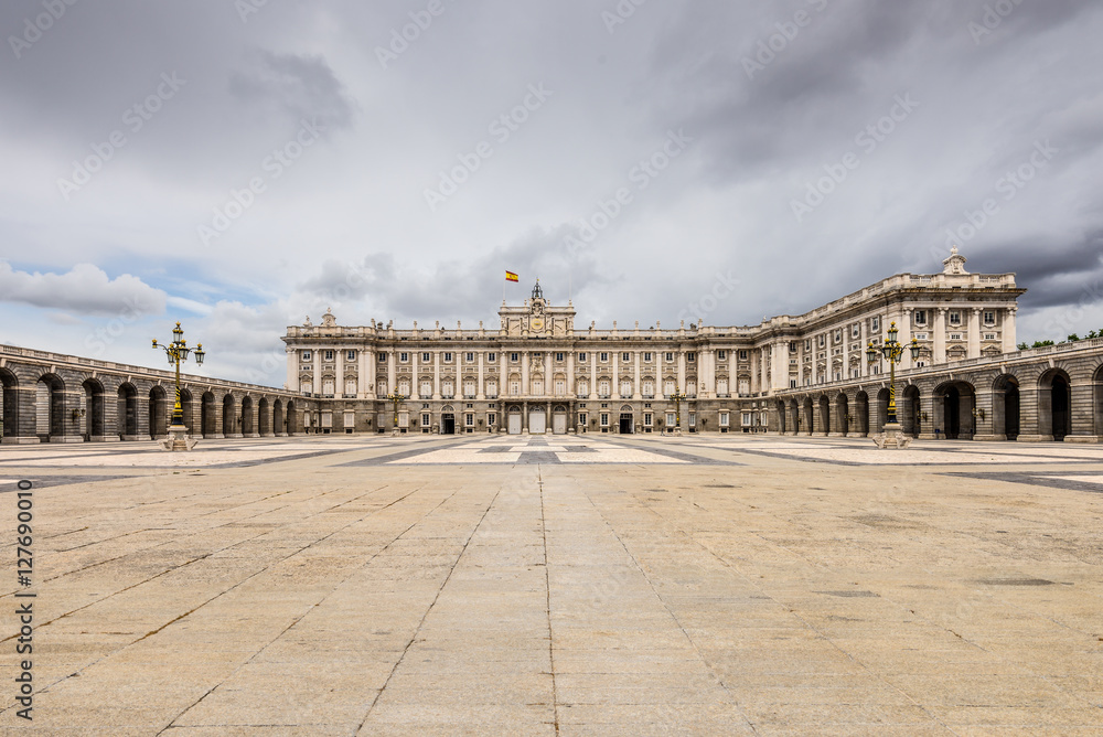 Madrid Royal Palace courtyard at nasty weather