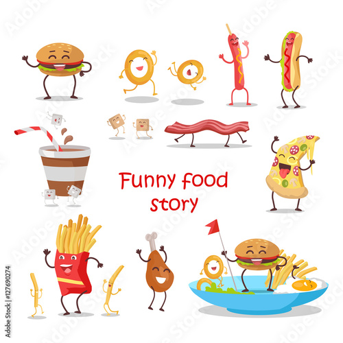 Set of Fast Food Products Vector in Flat Design