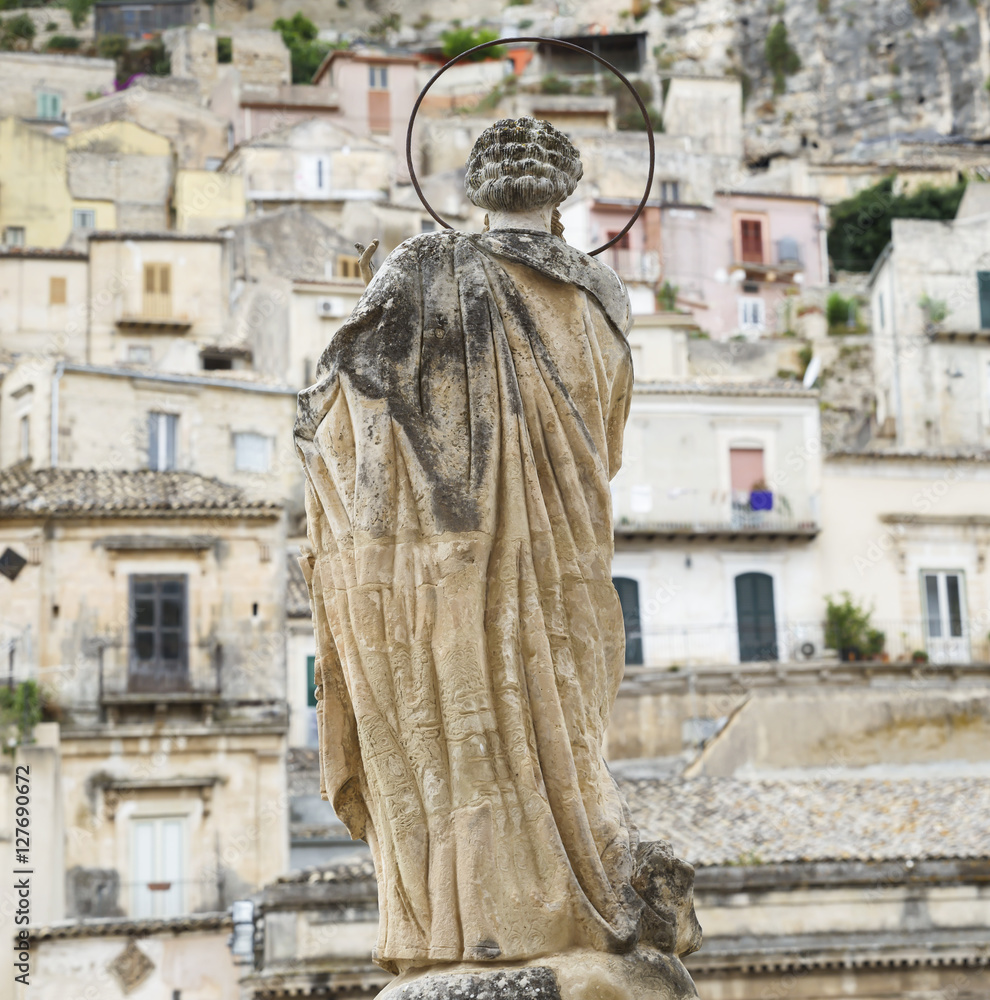 saint sculpture and historical city of sicily modica